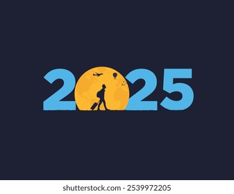 Happy New Year 2025 Travel or tourism concept. World tourism day 2025. 2025 new year ad.