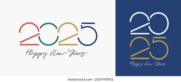 Happy new year 2025 with trend typography number logo set. 2025 new year celebration. New Year 2025 design. Cover of business diary for 2025 with wishes. Brochure design template, banner card.