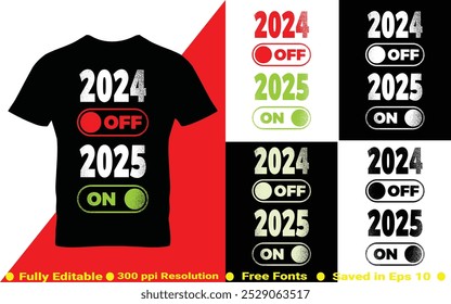 Feliz año Nuevo 2025 Camiseta combo Ilustración vectorial Tipografía Citas Diseño para camiseta, cubierta, Anuncio de Web y tarjeta de felicitación, etc.