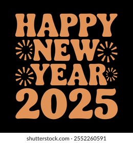 Feliz Ano Novo 2025 t-shirt design, cor de laranja.