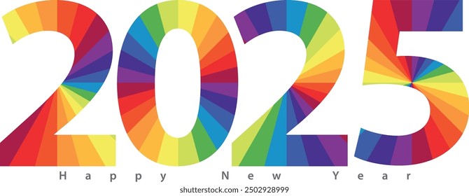 happy new year 2025 with twelve color wheel inside, 2025 vector illustration, isolated on white background.