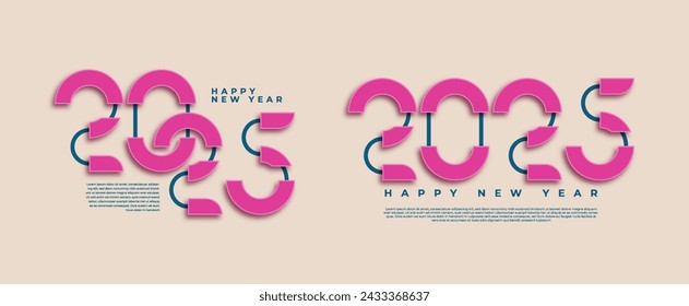 Happy new year 2025 typographic text poster design celebration. With unique and clean numbers. Vector premium modern background.