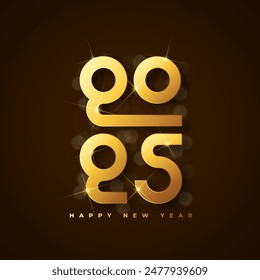 Happy new year 2025 typographic text poster design celebration. Glowing golden numbers and dark background vector illustration.