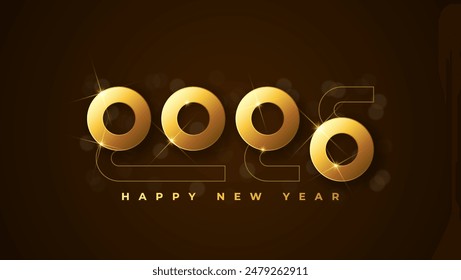 Happy new year 2025 typographic text poster design celebration. Glowing golden numbers and dark background vector illustration.