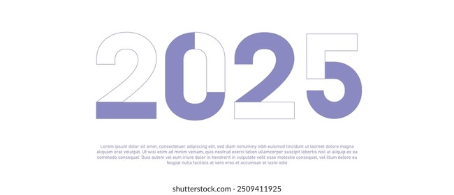 Feliz año nuevo 2025 diseño tipográfico. Plantilla de diseño de folleto azul y blanco, tarjeta, Anuncio. Ilustración vectorial. Aislado sobre fondo blanco. Premium Vector design 2025.