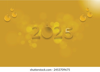 Happy new year 2025. Typography logo design of 2025 new year with golden number. modern art banner template