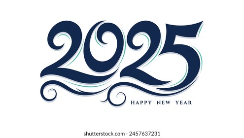Happy new year 2025 typography with hand drawn design 