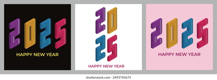 Happy new year 2025 with typography number logo. 2025 new year celebration.Strong typography. Colorful and easy to remember. Happy new year 2025 design poster.