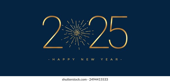 Happy New Year 2025 Typography Line with Elegant Classic Background Vector Illustration Design