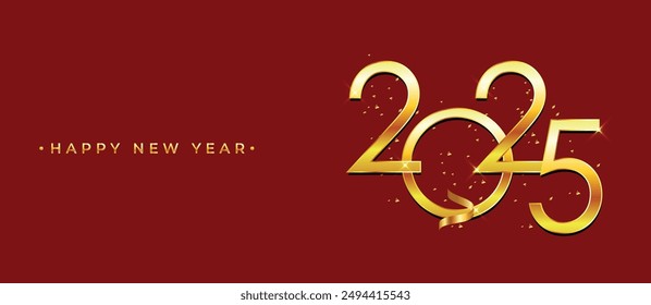 Happy New Year 2025 Typography Line with Elegant Classic Background Vector Illustration Design