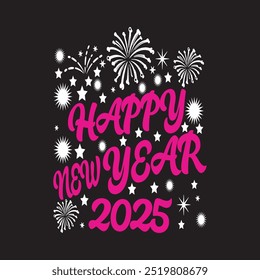 Happy new Year 2025 typography t-shirt design color vector illustration
