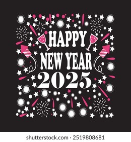 Happy new Year 2025 typography t-shirt design color vector illustration