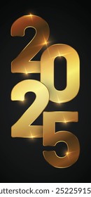 Happy new year 2025. Typography logo design of 2025 new year with golden number