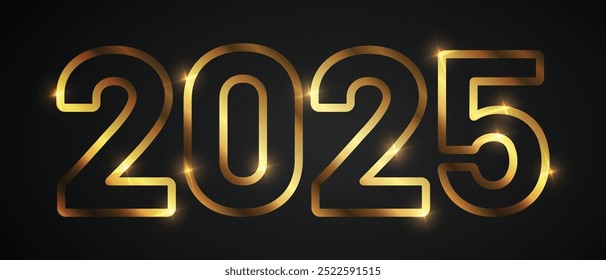 Feliz ano novo 2025. Projeto tipográfico logotipo de 2025 ano novo com número dourado