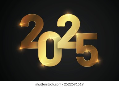 Feliz ano novo 2025. Projeto tipográfico logotipo de 2025 ano novo com número dourado