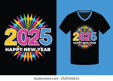 Feliz año Nuevo 2025 diseño de camiseta de tipografía