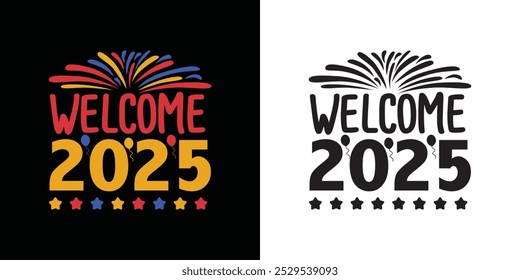 Happy new year 2025 typography sublimation T shirt Design on white background