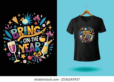 Happy New Year 2025 Typography T shirt Design