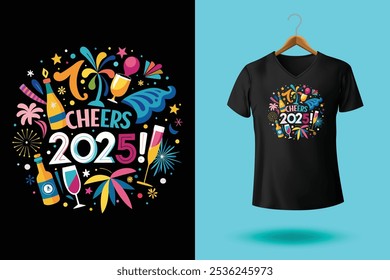 Happy New Year 2025 Typography T shirt Design