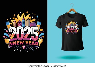 Happy New Year 2025 Typography T shirt Design