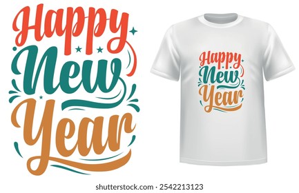 Happy New Year 2025, typography t shirt design.