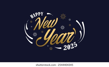 Happy New Year 2025 with typography style. Used for greeting cards with a blue background.