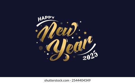 Happy New Year 2025 with typography style. Used for greeting cards with a blue background.