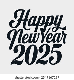 Un diseño de tipografía feliz año nuevo 2025.