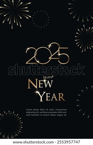 Happy New Year 2025 Typography Logo Design with fireworks