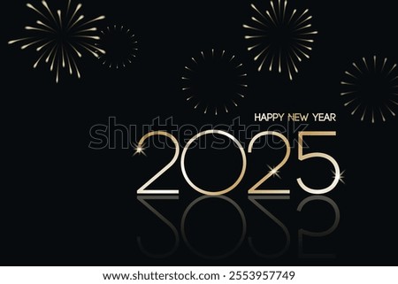 Happy New Year 2025 Typography Logo Design with fireworks