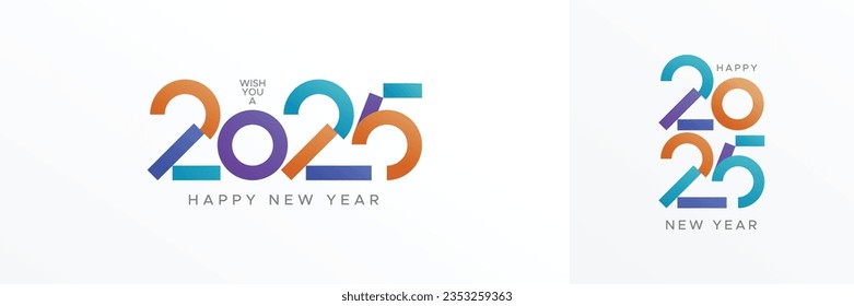 Happy new year 2025 with unique number logo and full colour on white background. 2025 new year celebration