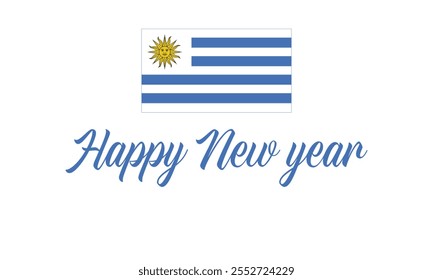 Feliz Ano Novo 2025 Uruguai em um fundo de qual, Projeto vetorial de Feliz Ano Novo com bandeira do Uruguai, Feliz Ano Novo nas cores da bandeira do Uruguai, Projeto tipográfico de Feliz Ano Novo