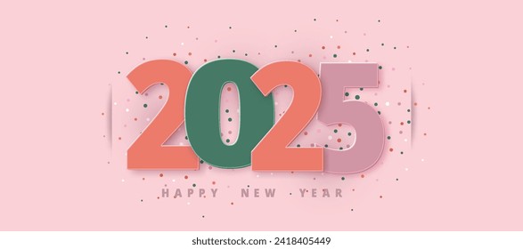 Schönes neues Jahr 2025. Vektordesign für Poster, Banner, Gruß mit rosa und grüner Zahl. Elegantes und einfaches Design