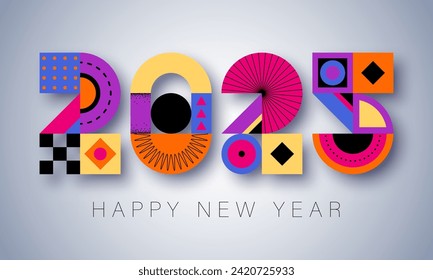 Happy new year 2025 vector illustration. Geometric bright design, trendy style, 2025 calendar