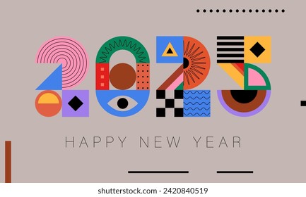 Happy new year 2025 vector illustration. Geometric design, trendy style, 2025 calendar