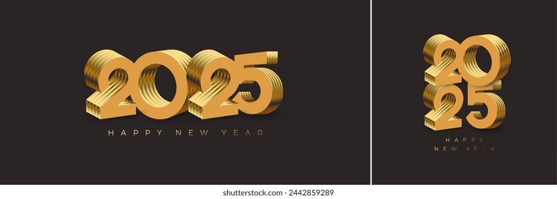 Happy new year 2025 vector design. With luxurious and modern 3D gold number illustrations. Unique design for the background for the 2025 happy new year celebration.