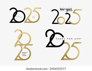 Happy New Year 2025 vector golden design, lettering for poster, card, banner, greeting and new year 2025 celebration. Collection of gold logo Happy New Year Background Design. 2025 Number vector.