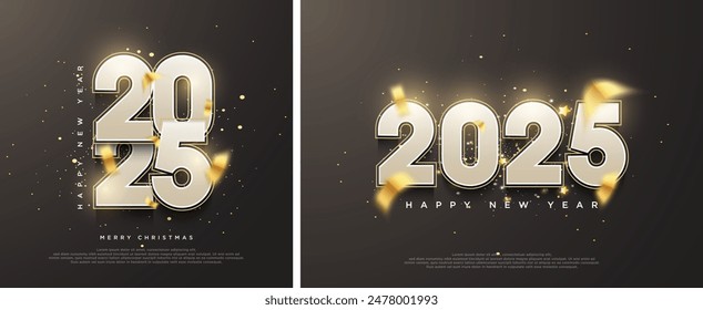 Happy New Year 2025. Vector design with gold glitter combination. Vector premium design for posters, banners and greeting cards.