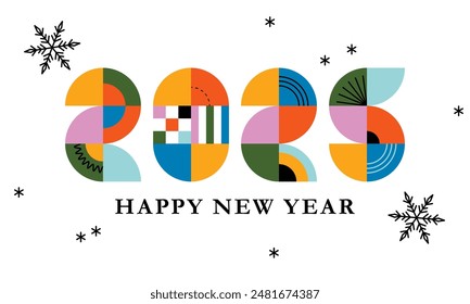Feliz año nuevo 2025 Ilustración vectorial. Diseño colorido, estilo de moda, calendario 2025