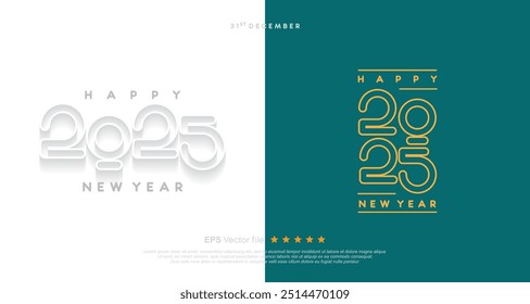 Happy New Year 2025 vector logo with line border design. Collection vector design number 2025 celebration