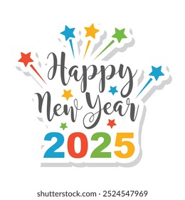Feliz Ano Novo 2025, vetor, ícone, adesivo.