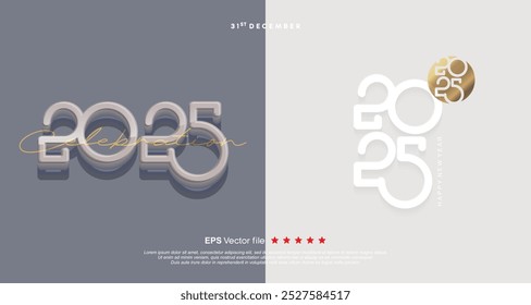 Happy new year 2025 vector background design with a blunt round letter style. Collection vector design number 2025 celebration
