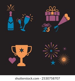 Happy new year 2025 Vector Bundle illustration t-shirt design icons 