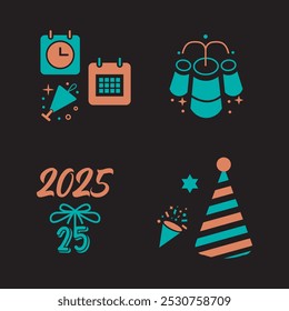 Happy new year 2025 Vector Bundle illustration t-shirt design icons 