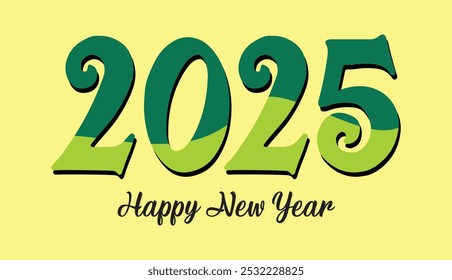 Feliz Año Nuevo 2025 Diseño de Anuncio de Vector con fondo blanco roto y textos de color verde 2025 o Año Nuevo 2025 Diseño de ilustración Anuncio o Plantilla