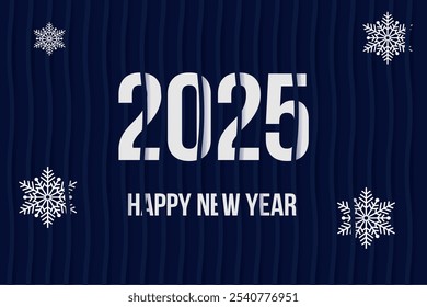 Diseño feliz del Vector del año Nuevo 2025 con los copos de nieve y el fondo moderno