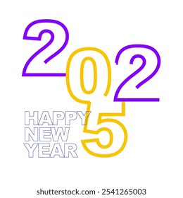 Feliz año Nuevo 2025 Ilustración vectorial eps púrpura amarillo azul 
