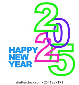 Feliz año Nuevo 2025 Ilustración vectorial eps verde azul púrpura rosa 