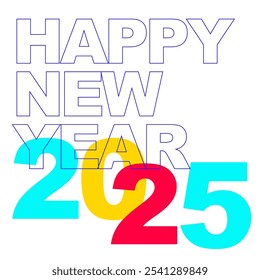 Happy New year 2025 vector illustration eps cyan yellow blue red