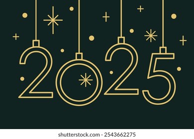 Feliz Ano Novo 2025 modelo vetorial. Feliz Natal celebração cartão de presente. Ilustração artística decorativa. Projeto linear de vetor minimalista com números 2025